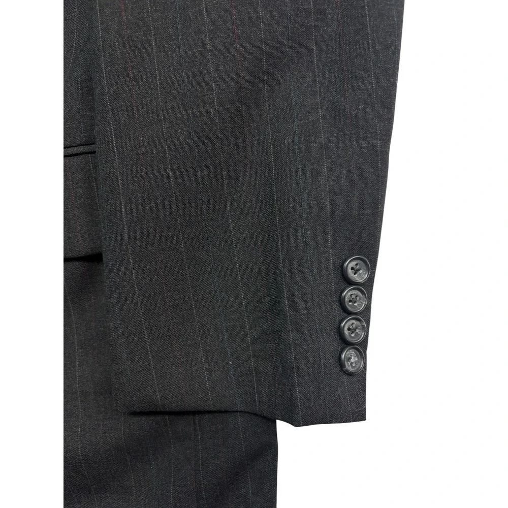 vtg 90s USA Made 40R 34x32 Charcoal Pinstripe 2pc Pant Suit Pleated High Waisted